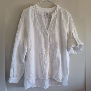 Cabi White Cotton Gauze Blouse Shirt Coastal Grandma Summer Beach